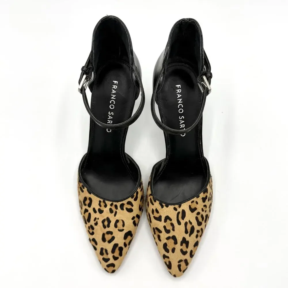 Franco Sarto Leopard Calf Hair Pointed Toe Stiletto Heels 7 Mob Wife